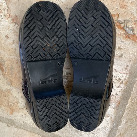 Dansko Clog Womens Sz 41 Black silver Marble Patent Leather Nurse Comfort - Picture 5 of 9